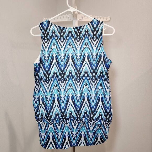 AB STUDIO Blouse Blue Black Tank Top Size S Small Sleeveless - Picture 2 of 9